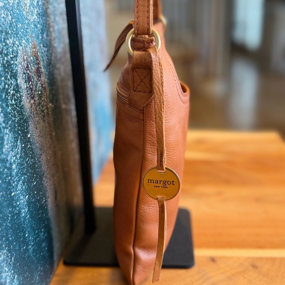 Margot New York Split Pocket Leather Crossbody in Cognac color - Picture 5 of 12
